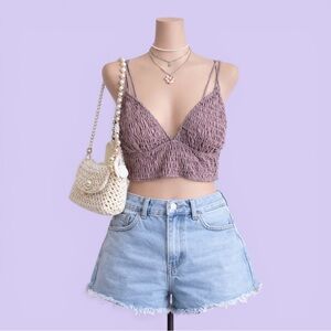 Victoria's Secret Pink Ruched Bralette Pinky Purple Adjustable Straps L Coquette